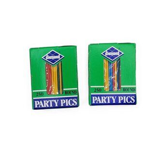 Diamond Party Picks 250 Round Toothpicks Colored Wood 2 Boxes New Made in USA